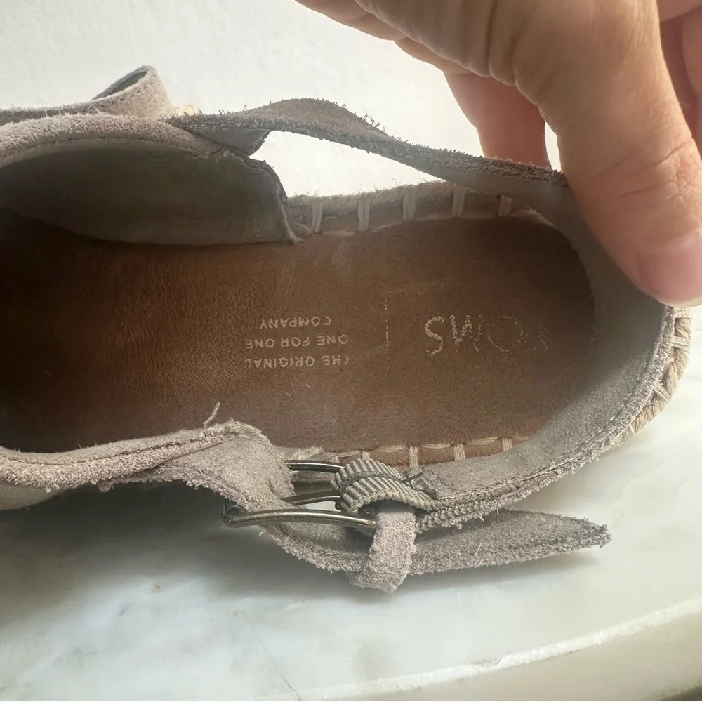 TOMS | Monica Suede Wedge Espadrille Sandals Desert Taupe Womens Size 7.5